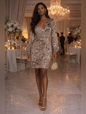 New Jay Godfrey Animal Print Wrap-Style Midi Dress – Size 6 | Retail $350